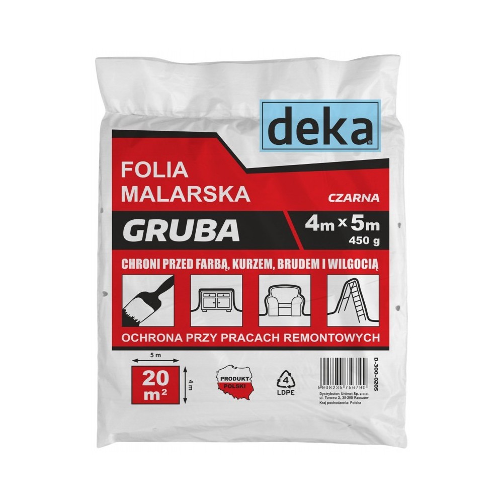 Folia malarska GRUBA DEKA 4x5 m LDPE czarna lub bezbarwna