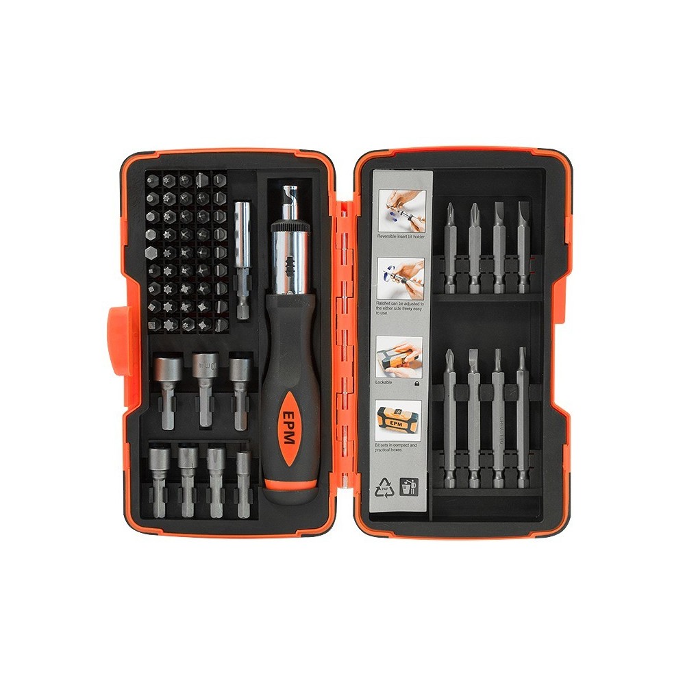 Zestaw końcówek do wkręcania + wkrętak z grzechotką 62szt