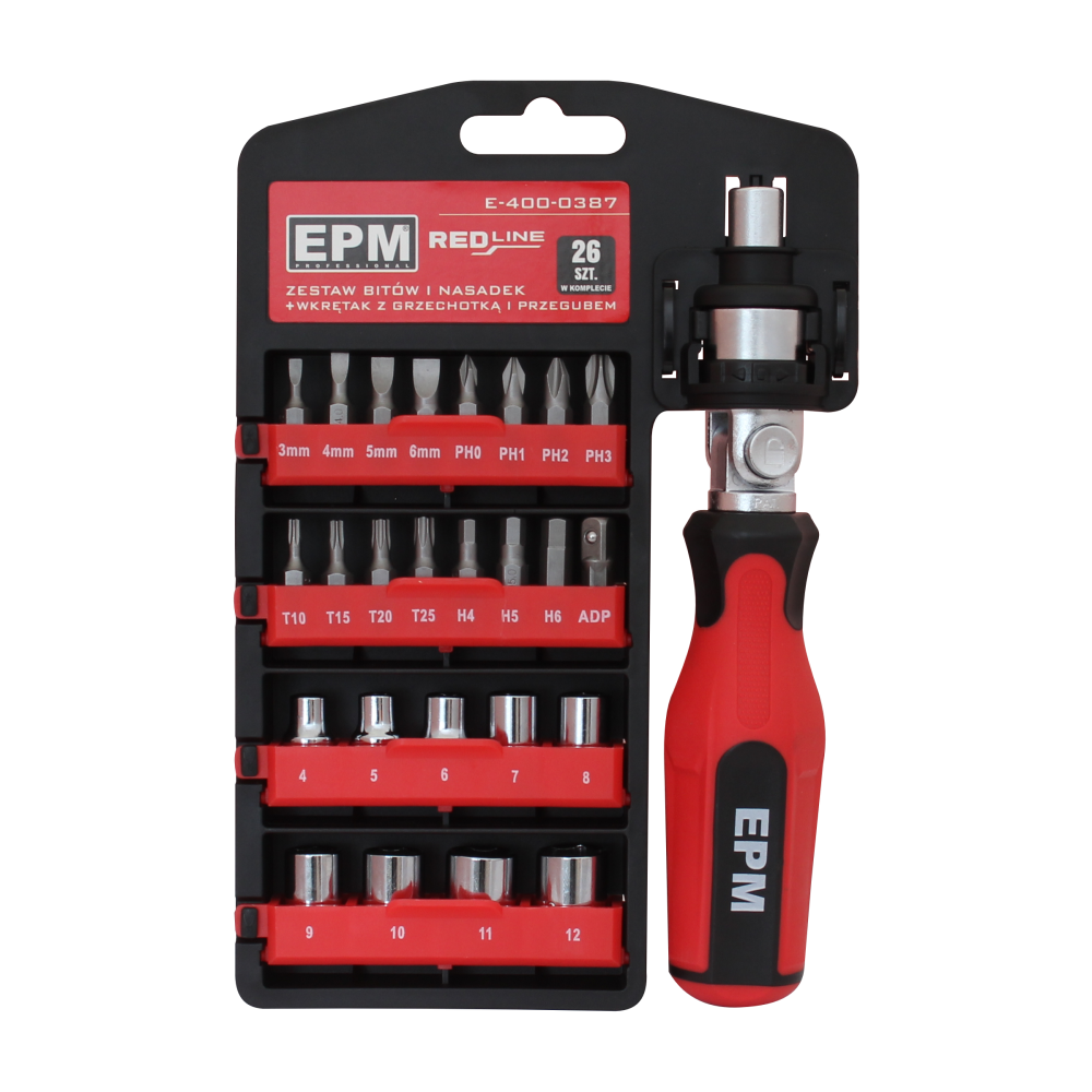 Zestaw bitów i nasadek 26 szt.  RED LINE
